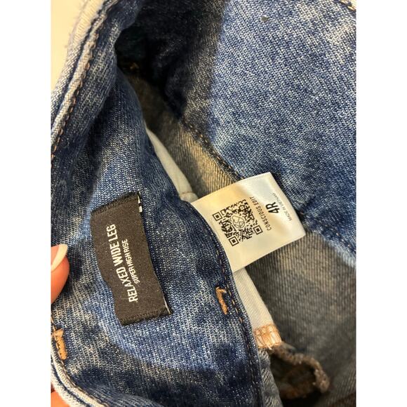 Express High Waisted Medium Wash Cowboy Denim Relaxed Wide Leg Jeans Barrel 4 - Picture 4 of 5